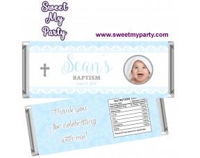 Baptism candy bar wrappers with photo for boy,Christening candy bar wrappers,(1bb)